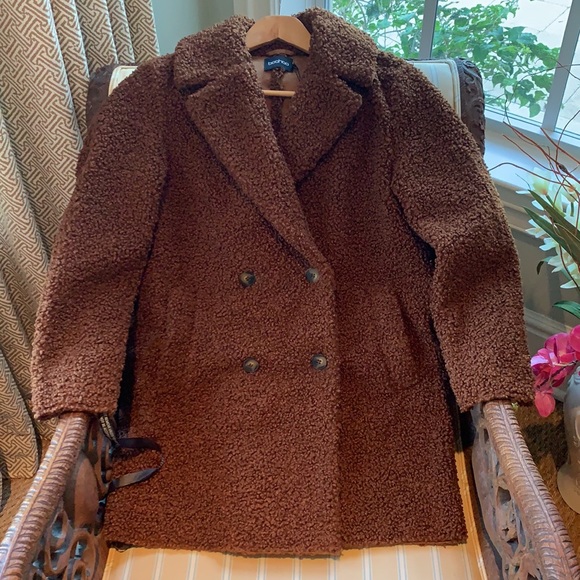 BOOHOO BONDED DOUBLE BREASTED FAUX FUR TEDDY COAT IN CHOCOLATE SIZE 6 - Picture 5 of 16